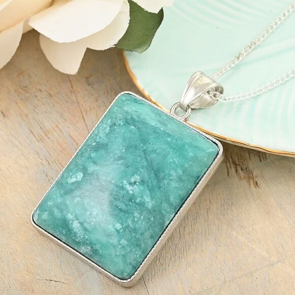 NEW Rainforest Genuine Jasper Gemstone Rectangular Pendant Necklace in Silverton - Picture 2 of 4